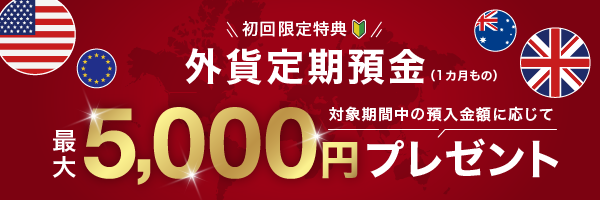 はじめての外貨定期預金で預入金額に応じて最大5,000円プレゼント