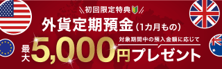 はじめての外貨定期預金で預入金額に応じて最大5,000円プレゼント