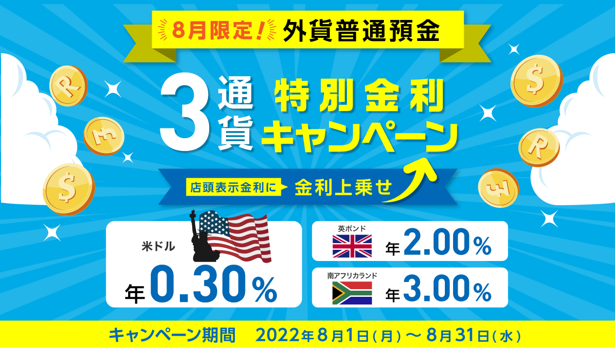 外貨普通預金 3通貨の特別金利キャンペーン