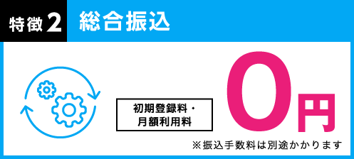 特徴2 総合振込：初期登録料・月額利用料 0円 ※振込手数料は別途かかります