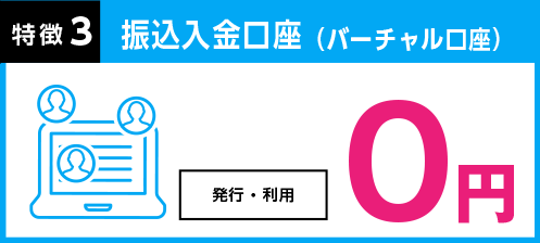 特徴3 振込入金口座（バーチャル口座）：開設・利用 0円