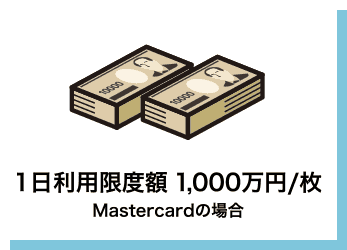 1日利用限度額 1,000万円/枚（Mastercardの場合）