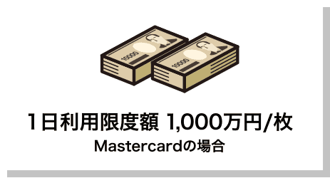 1日利用限度額 1,000万円/枚（Mastercardの場合）