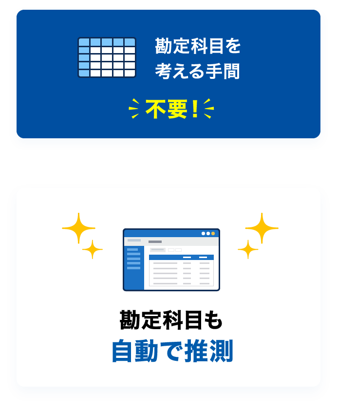 勘定科目を考える手間 不要！ 勘定科目も自動で推測