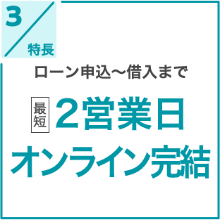 特長3 ローン申込～借入まで最短2営業日 オンライン完結